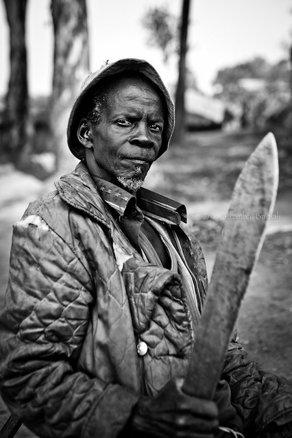 Internally displaced Lendu man with his machete - DR CONGO -