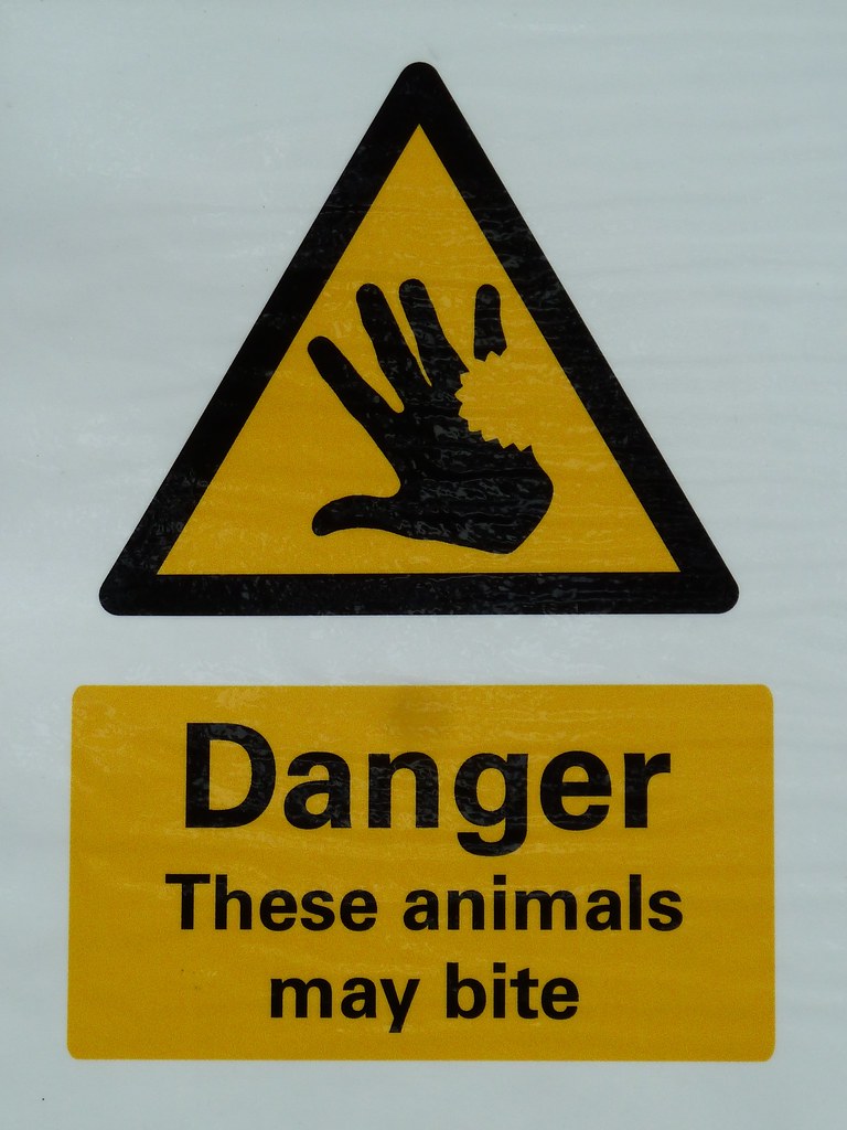 Caution These Animals May Bite Aluminium Sign 300mm x 200mm Red white 