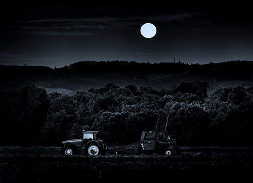 blackandwhite moon tractor night landscape glow farm equipment vista anseladams