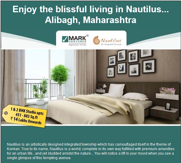 Nautilus - Integrated township of 1 and 2 BHK studio apartments 451 - 883 sq ft by Mark Ventures at Alibagh, Maharashtra
