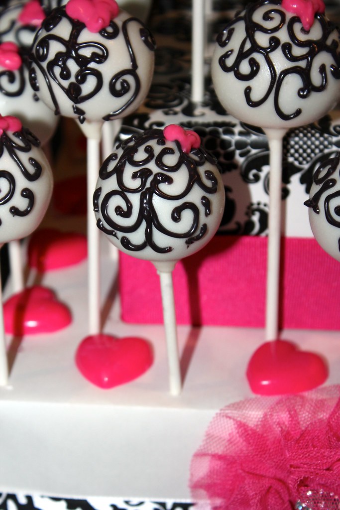 Black and White Damask Cake Pops | Hot Pink Accents...for a … | Flickr