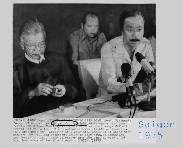 Saigon 27-3-1975 - Former Vice Pres Ky & Father Thanh at news conference