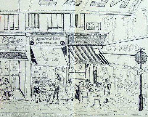 A Soho Scene | pen sketch, on location, from a coffee bar in… | Flickr
