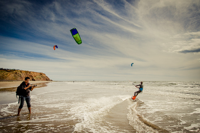 He went that-a-way. Kite Surfing at Compton Bay, Isle of Wight.