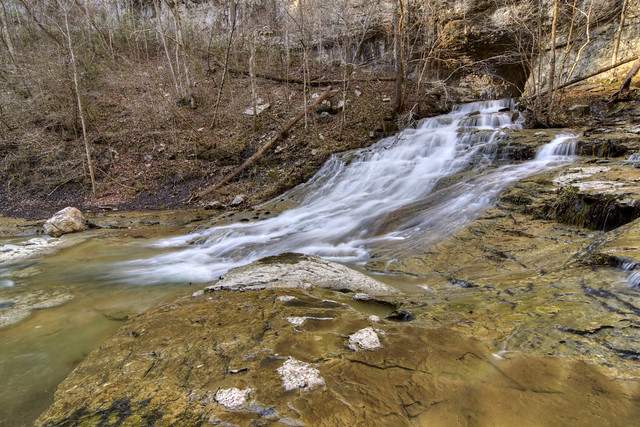 Jericho Cave entrance, waterfall, Turkey Creek, Walls of Jericho SNA, Franklin Co, TN