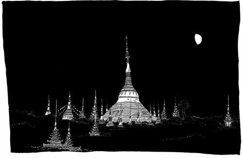 night sketch drawing shwedagon yangon burma dessin myanmar rangoon croquis carnetdevoyage birmanie urbansketch urbansketchers urbansketcher