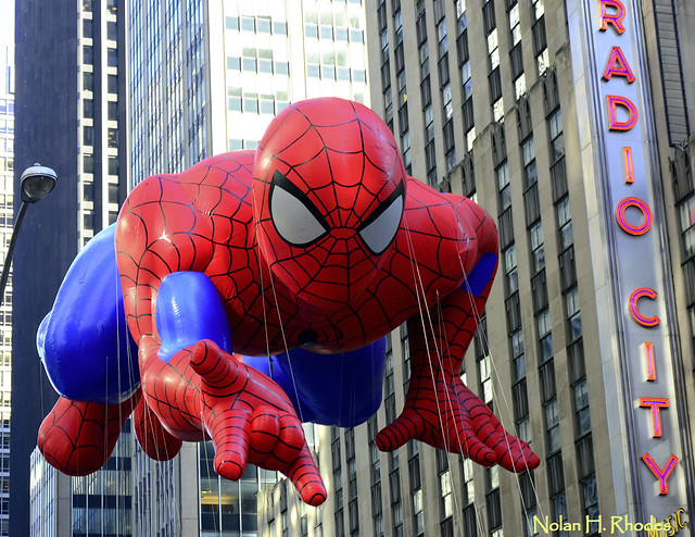 Candid Of Spider-man Helium Balloon Seen At Macy's 86th Annual Thanksgiving Day Parade