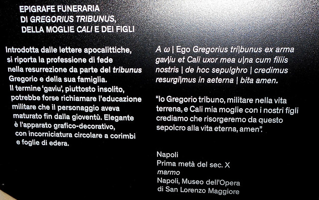Tombstone of Gregorius Tribunus, his wife Cali and his sons (10th century AD) from Naples, now at Archaeological Museum of Naples, Exhibition 