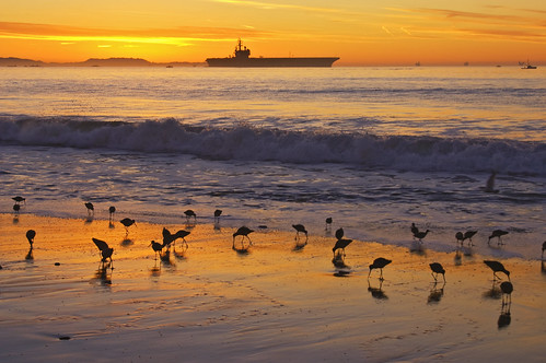 ussronaldreagan santabarbara california january 2008 sunrise beach silhouette free creativecommons