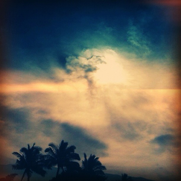 My Only Swerving #sky #instamood #lightleaks #sun #light #overcast #clouds #maui #hi #swerving #iphonagraphy #hipstamatic #instalove #imstagood #nature #blue #palm #trees #drive