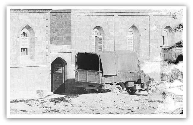 British Army Peerless lorry outside British hospital in Jerusalem, Palestine - circa 1918
