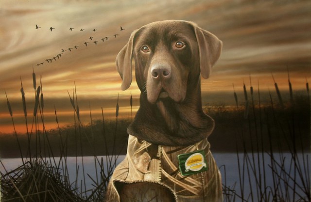 Painting Of Chocolate Lab In The Sunset