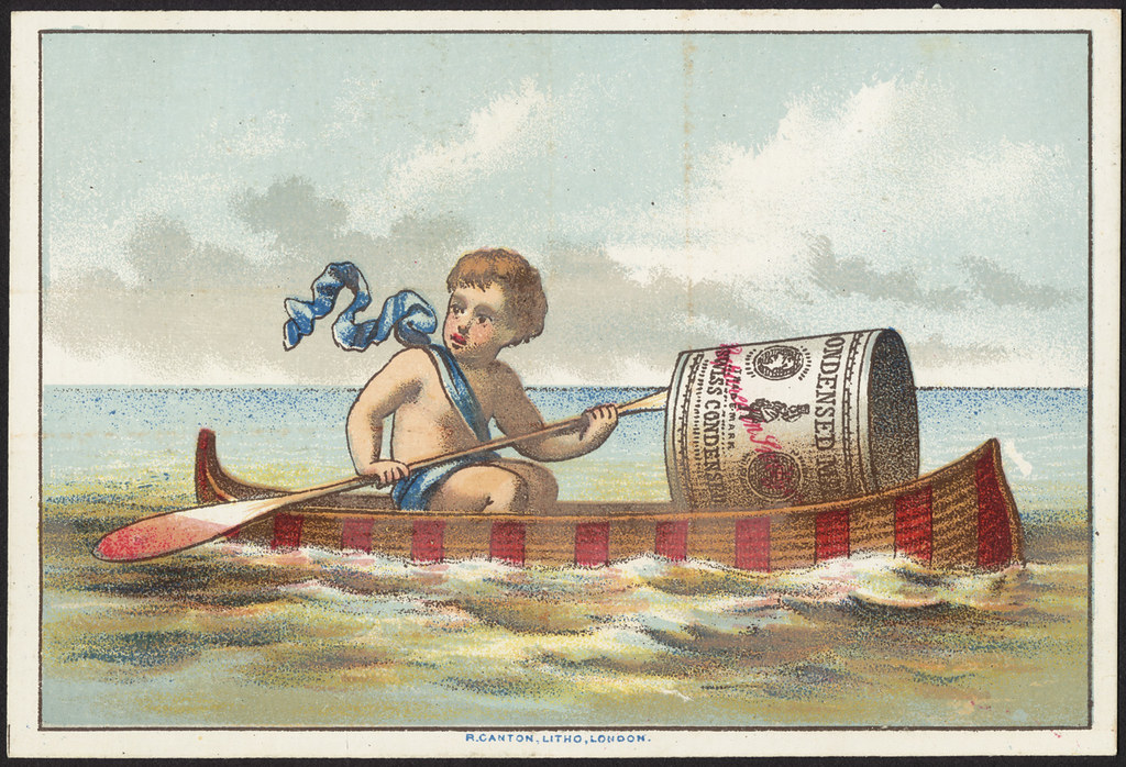 Boy with a giant can rowing a canoe [front] | File name: 10_… | Flickr