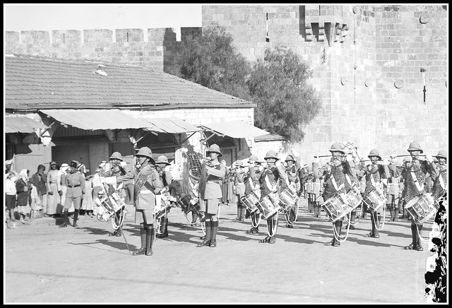 British Army band from the Middlesex Regiment (Duke of Cambridge’s Own) ... i think - Jerusalem, Palestine