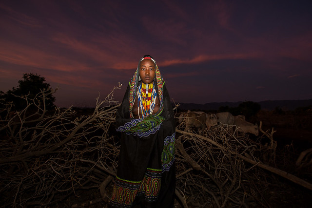 portrait of a girl tribe Erbore at sunset