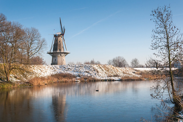 Dutch windmill in winter - Molen 'Nooit Gedagt' in Woudrichem