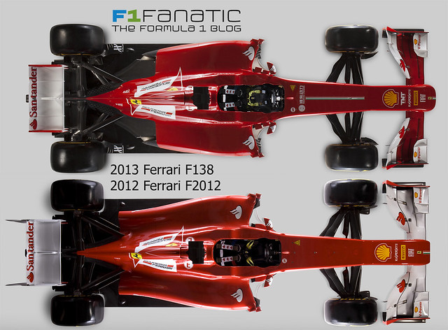 Comparison F1 Ferrari F138 2013 and F2012 2012 Top View