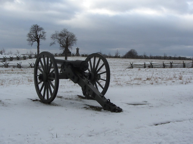 Cannon and snow at Gettysburg