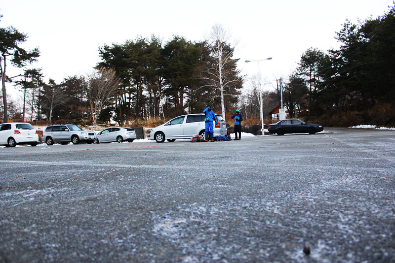 冬の編笠山の駐車場