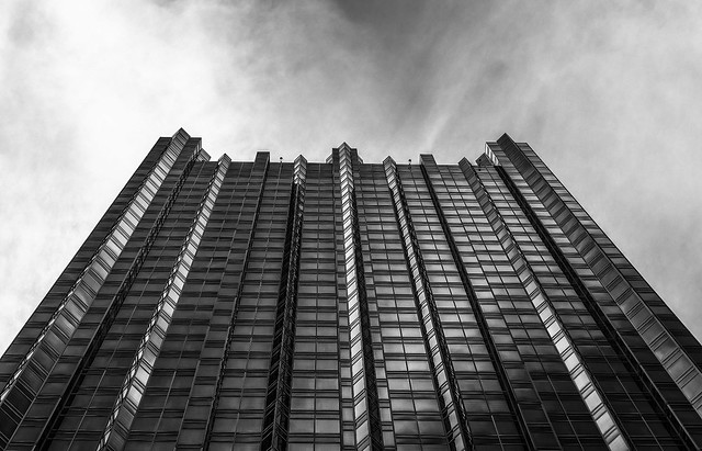 The top of PPG Place in downtown Pittsburgh B&W HDR