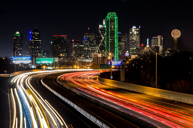 Dallas, TX - Skyline with Light Trails