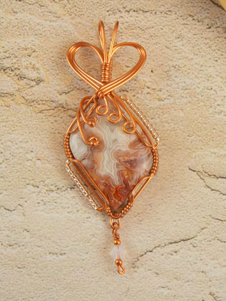 Crazy Lace Agate Copper Wire Wrapped Pendant | A pretty curv… | Flickr