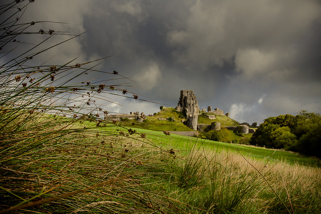 Storm clouds gather over Corfe Castle