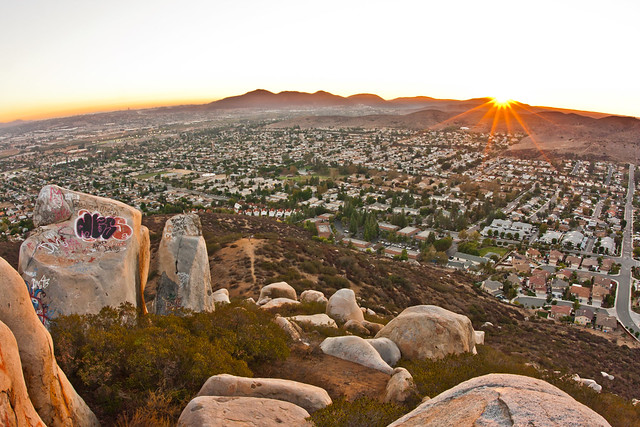 View from the mountain top at sunset. Blue Rock / Magnolia Boulders mountain in Santee, CA