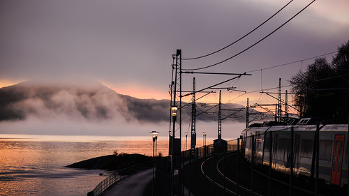 morning sea seascape water norway fog train sunrise stavanger lowlight railway fjord rogaland gandsfjorden jærbanen nikond600