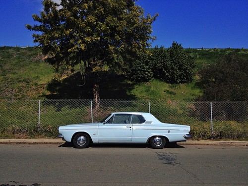 street city blue sky urban tree green classic beauty car vintage landscape highway afternoon view hill powder explore chrome solo dodge parked gt stockton dart 1963 babyblue