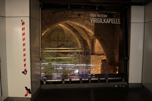 Viewing window at Stephansplatz station into the remains of the underground Vergilius Chapel