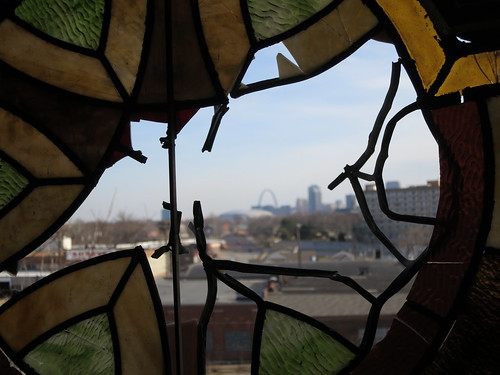 Downtown through broken Stained Glass