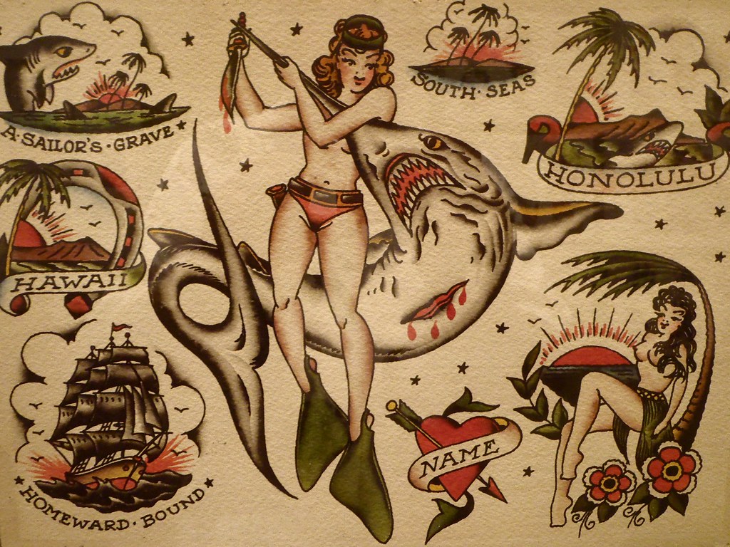 Old school tattoo "flash" by Sailor Jerry, Hawaii Museum of Art.