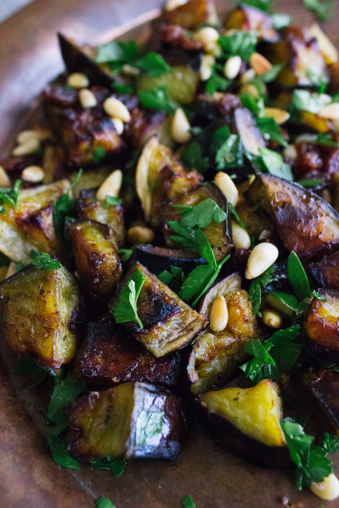 Eggplant Salad With Parsley, Sultanas and Pine Nuts