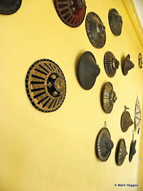 Shields on a wall in a museum in Addis Ababa