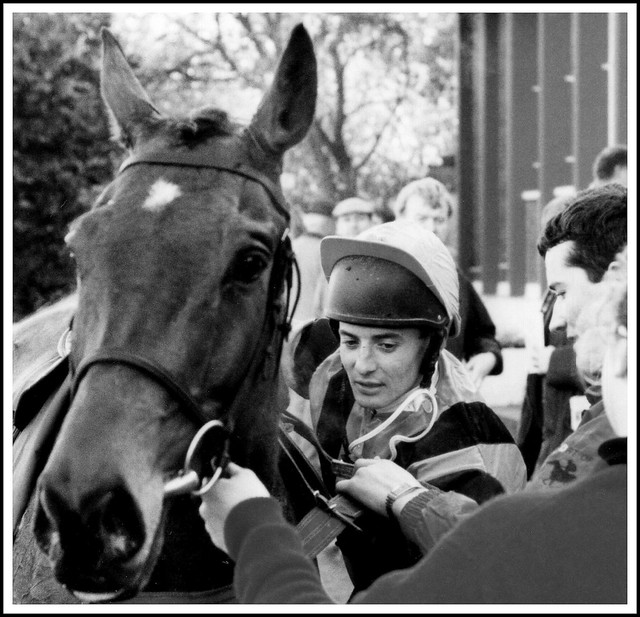 The jockey Chris Maude and racehorse Lucky Lane, 1st place in the 3.25 at Windsor, 6th March 1995