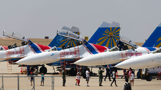 Visitors at the Russian Knights flight line