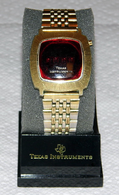 Vintage Texas Instruments Men's Electronic Digital Watch, Model 403, Gold Tone Finish, Red LED Display, Original Band, Circa 1977
