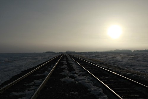 winter snow canada lines fog rural sunrise canon country traintracks tracks railway manitoba prairies oakbank assignment52132013