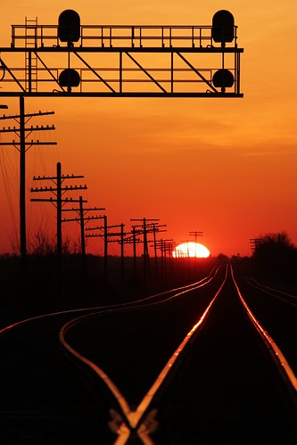 railroad reflection silhouette sunrise illinois telephone railway homer rails poles 61849