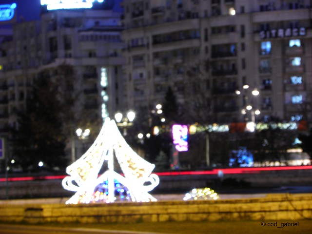 Winter holidays lights in Unification Square in Bucharest