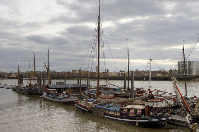 Boats at Hermitage Moorings, Wapping, London