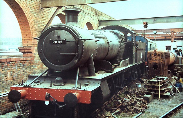 8X-017 Ex-Barry locos at Southall - one of two;  ex-GWR 2884 Class 2-8-0 No. 2885 (with what is possibly the boiler from ex-GWR 5101 Class 2-6-2T No. 4110 alongside)