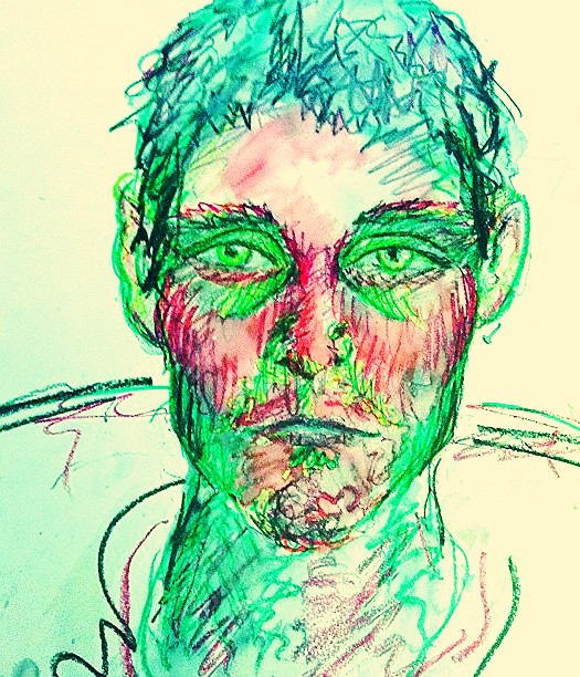portrait in red and green (mixed media)