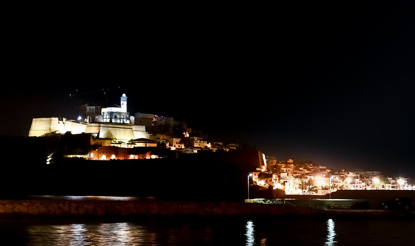 Ibiza skyline with Old Town & Cathedral at night - Dalt Vila y Catedral de Eivissa nocturna