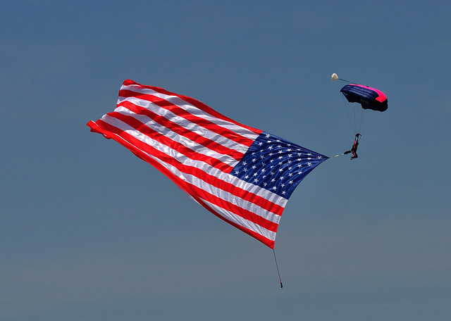 Misty Blue's Skydiver delivering US Flag