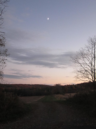 road autumn sunset moon field apalachin