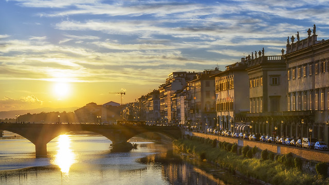 Sun setting on the Arno River