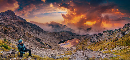 View, panorama sunset rocks clouds lake landscape travel hiking mountain sky bulgaria rila