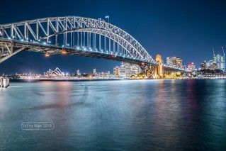 Night View to Sydney Opera House , Skyline and Sydney Harbour Bridge